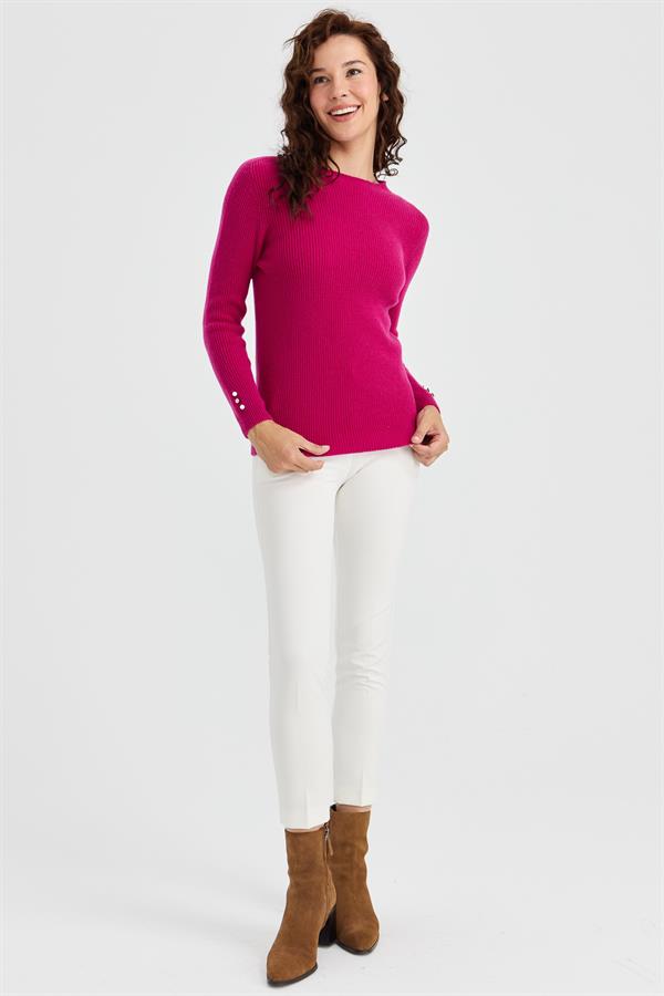 Женский шерстяной свитер на пуговицах с круглым вырезом