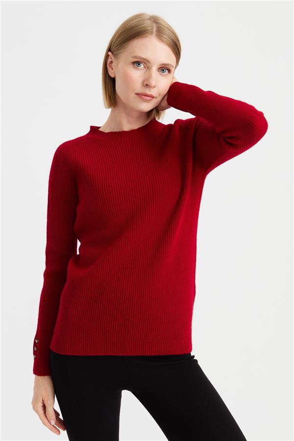 Женский шерстяной свитер на пуговицах с круглым вырезом