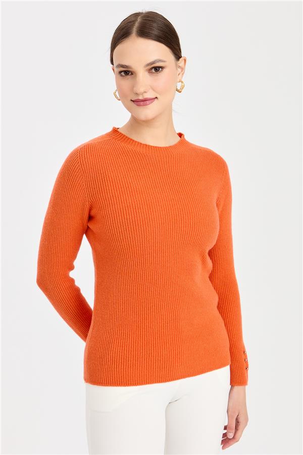 Женский шерстяной свитер на пуговицах с круглым вырезом