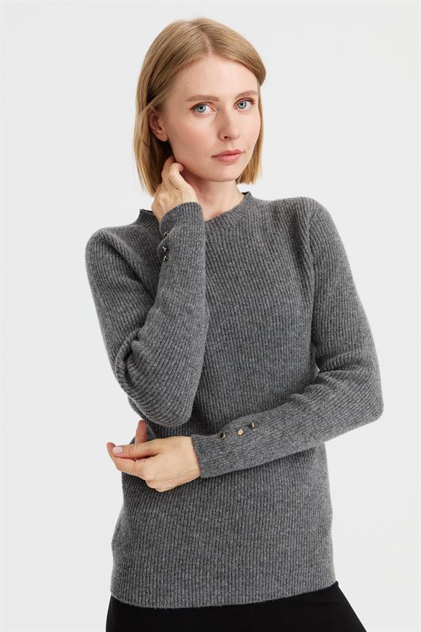 Женский шерстяной свитер на пуговицах с круглым вырезом