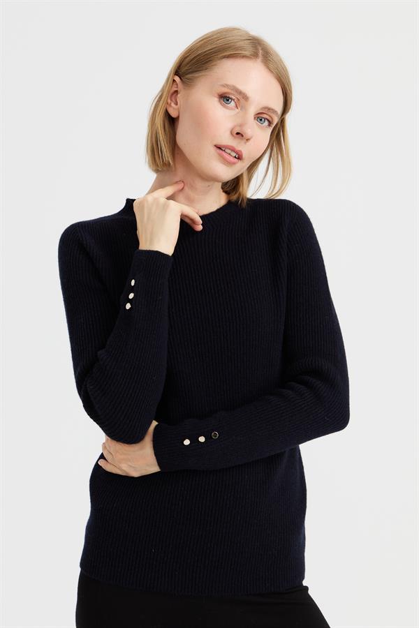 Женский шерстяной свитер на пуговицах с круглым вырезом