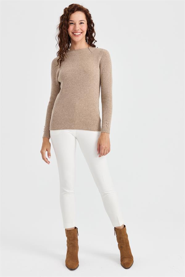 Женский шерстяной свитер на пуговицах с круглым вырезом