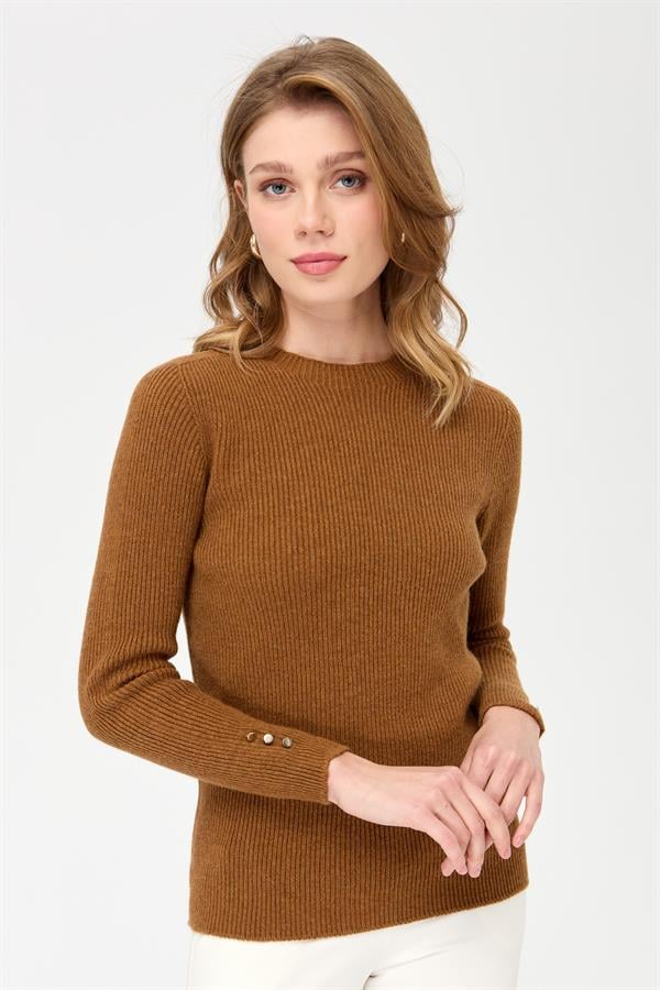 Женский шерстяной свитер на пуговицах с круглым вырезом