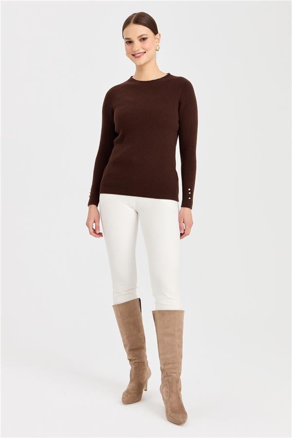 Женский шерстяной свитер на пуговицах с круглым вырезом