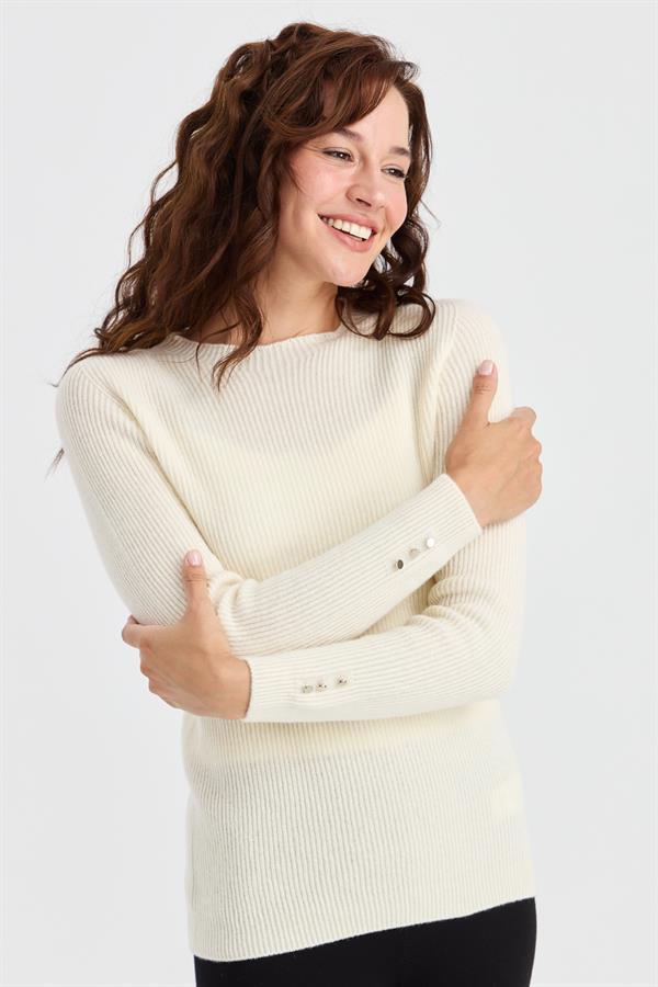 Женский шерстяной свитер на пуговицах с круглым вырезом