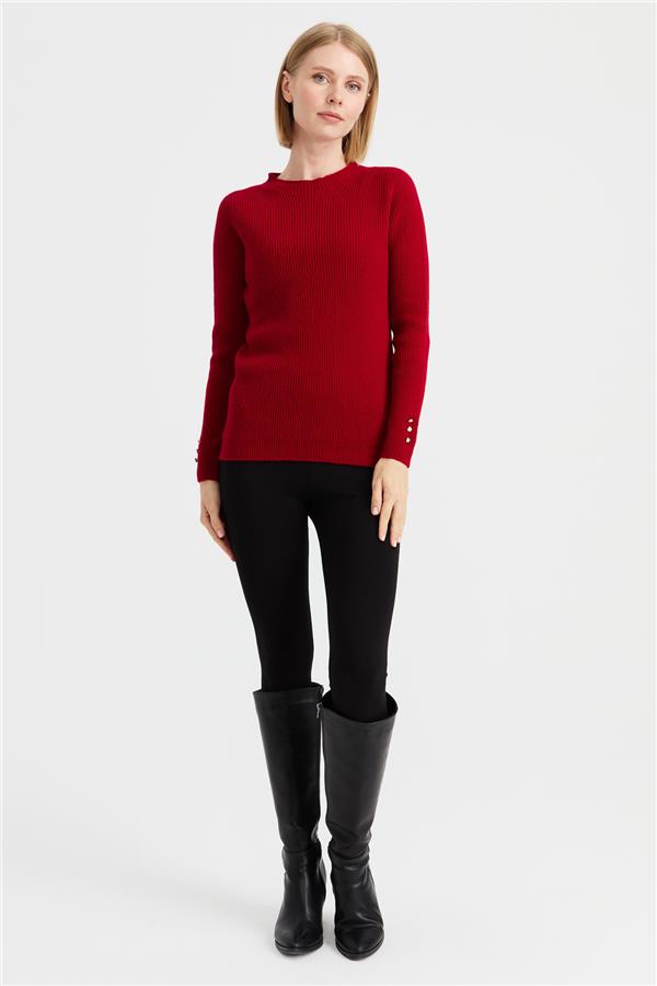 Женский шерстяной свитер на пуговицах с круглым вырезом