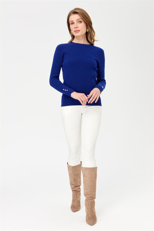 Женский шерстяной свитер на пуговицах с круглым вырезом