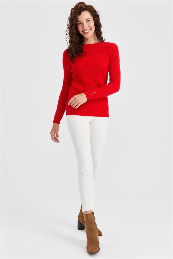 Женский шерстяной свитер на пуговицах с круглым вырезом