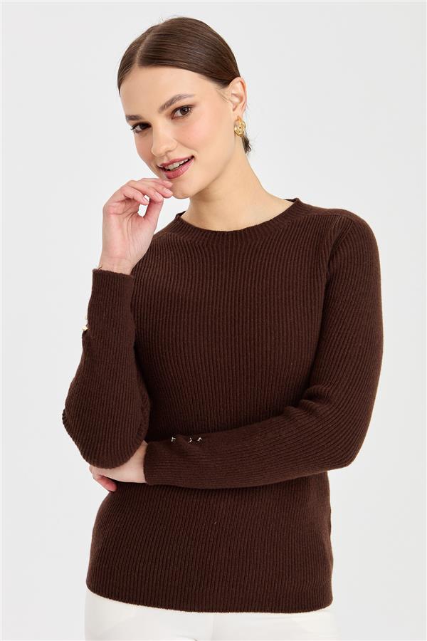 Женский шерстяной свитер на пуговицах с круглым вырезом