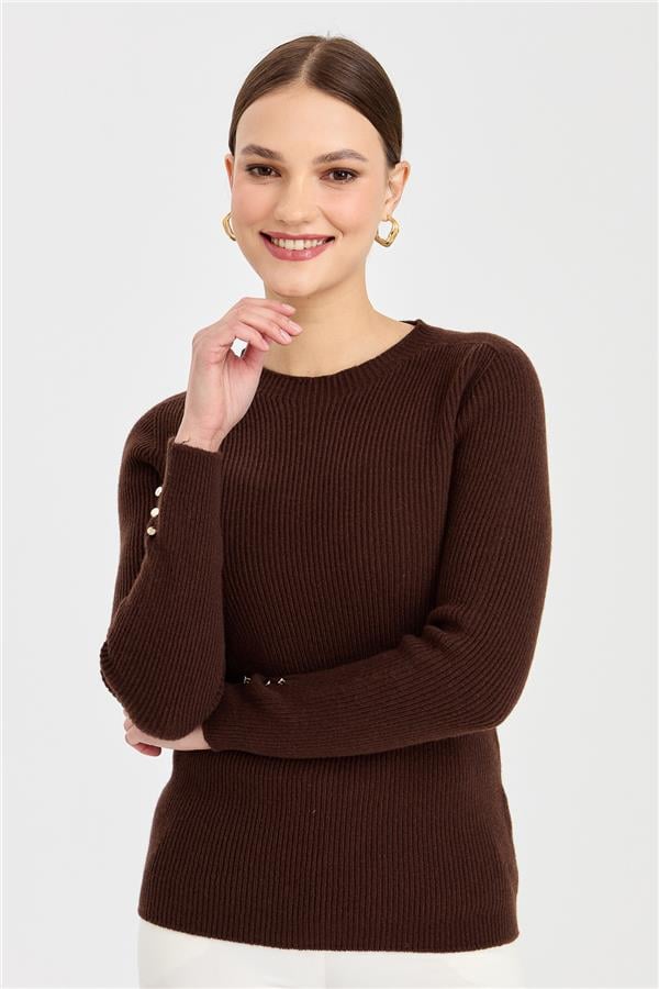 Женский шерстяной свитер на пуговицах с круглым вырезом