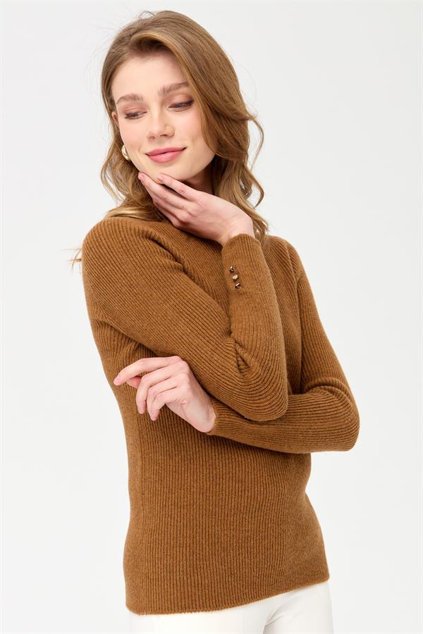 Женский шерстяной свитер на пуговицах с круглым вырезом