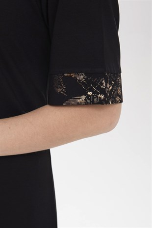 Женское платье из хлопка без рукавов и рисунком на воротнике черного цвета