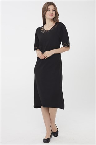 Женское платье из хлопка без рукавов и рисунком на воротнике черного цвета