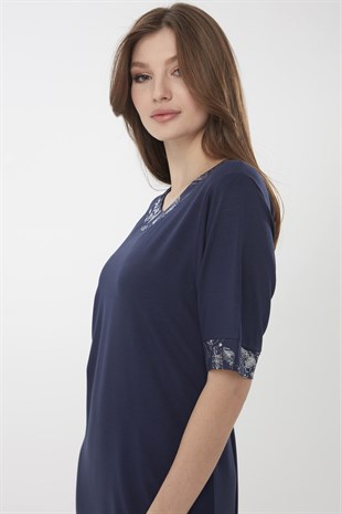 Женское платье из хлопка без рукавов и рисунком на воротнике темно синего цвета