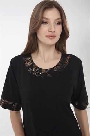 Женское платье из хлопка без рукавов и рисунком на воротнике черного цвета