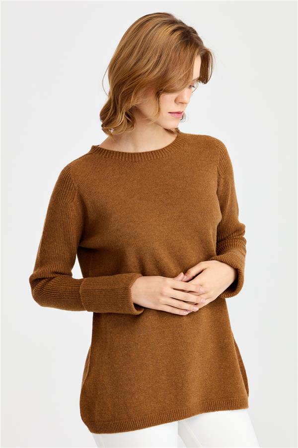 Womens Zero Collar Sleeves Slit Sweater K.Coffee