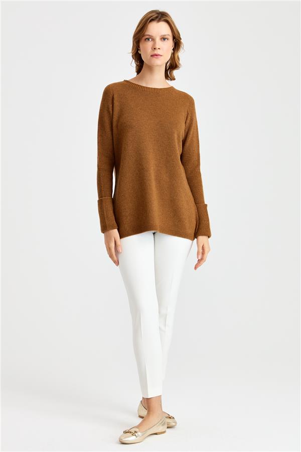 Womens Zero Collar Sleeves Slit Sweater K.Coffee