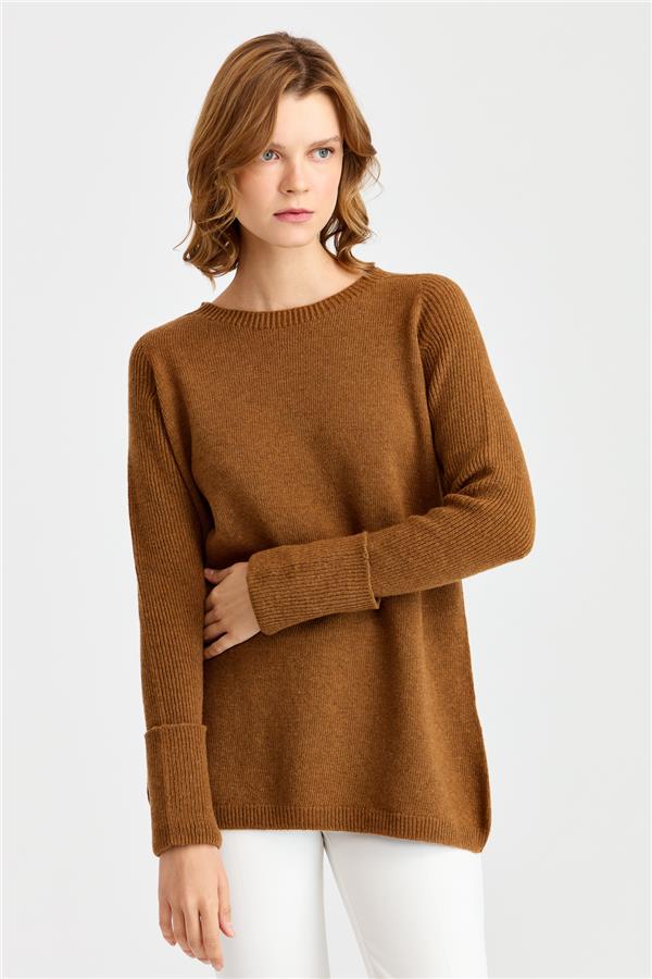 Womens Zero Collar Sleeves Slit Sweater K.Coffee