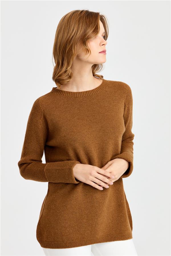 Womens Zero Collar Sleeves Slit Sweater K.Coffee