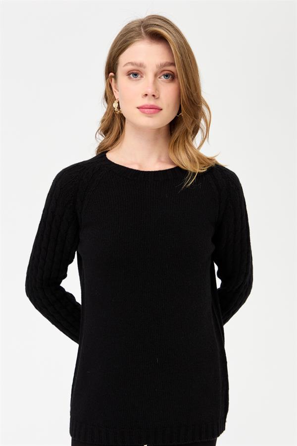 Женский вязаный шерстяной свитер с круглым вырезом и рукавами