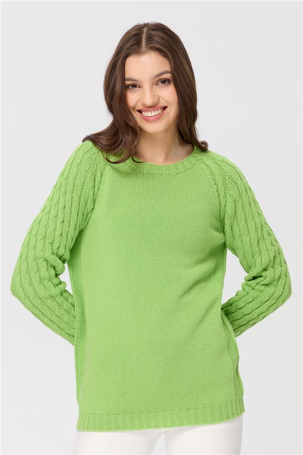 Женский вязаный шерстяной свитер с круглым вырезом и рукавами