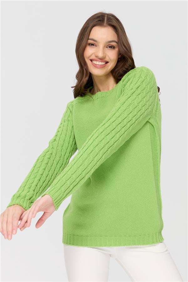 Женский вязаный шерстяной свитер с круглым вырезом и рукавами