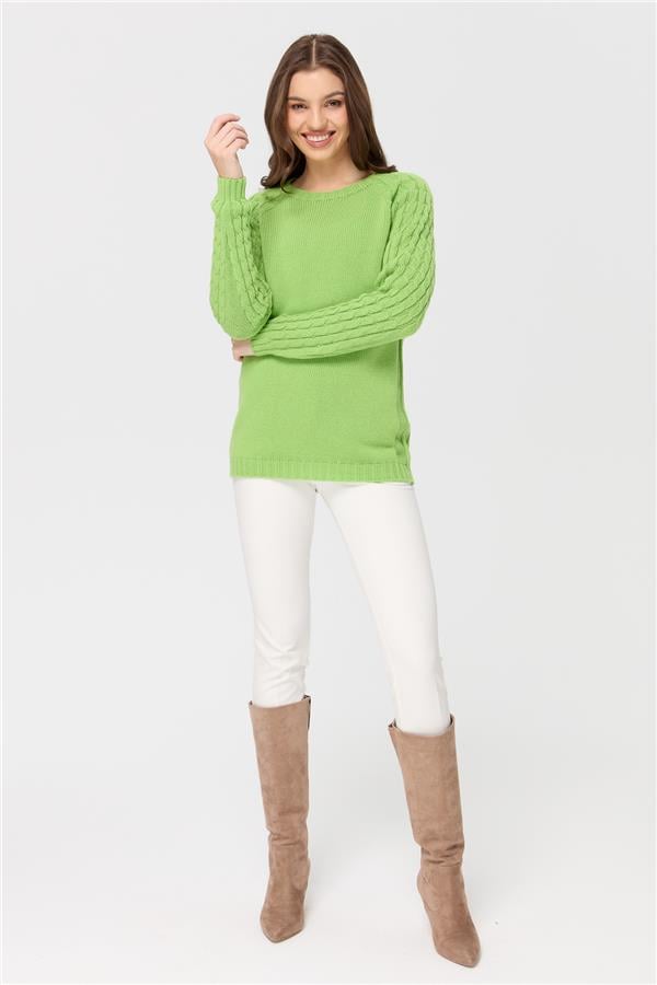 Женский вязаный шерстяной свитер с круглым вырезом и рукавами