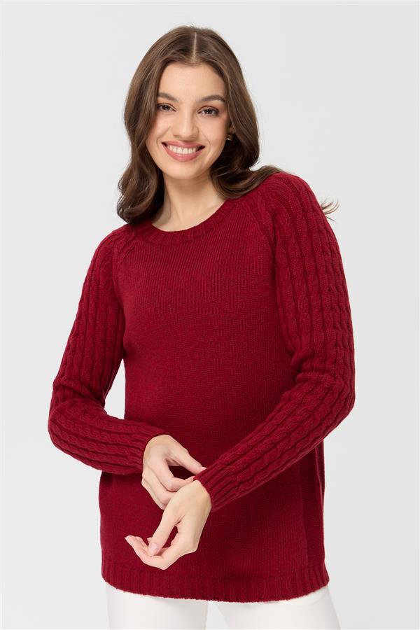 Женский вязаный шерстяной свитер с круглым вырезом и рукавами