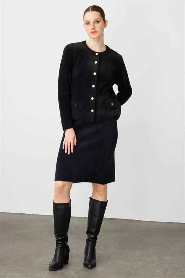 Kadın Metal Düğmeli Afrodit Kısa Ceket Siyah