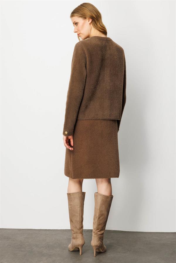 Kadın Metal Düğmeli Afrodit Kısa Ceket Kahve