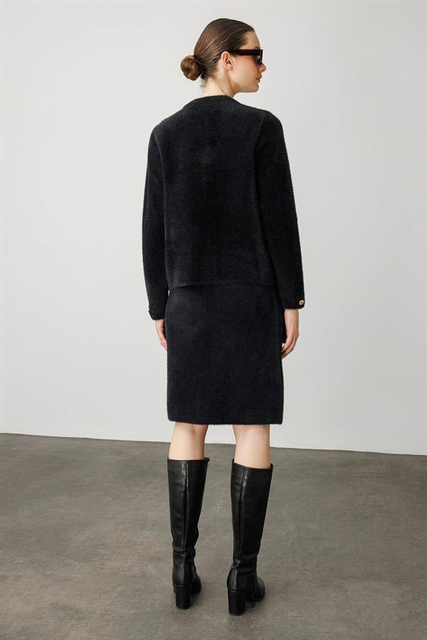 Kadın Metal Düğmeli Afrodit Kısa Ceket Siyah