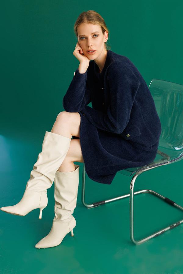 Kadın Metal Düğmeli Afrodit Kısa Ceket Lacivert