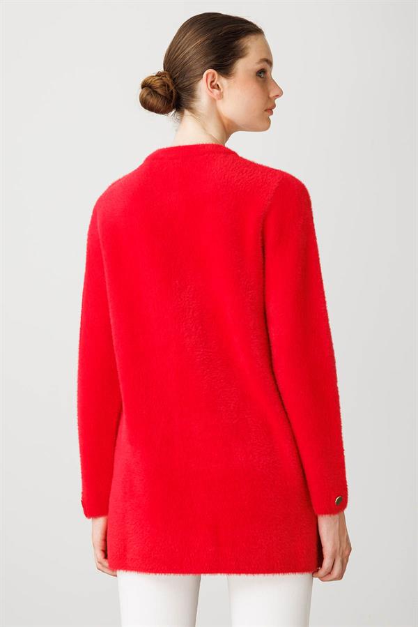 Kadın Sıfır Yaka Metal Düğmeli Ceket Y.Kırmızı