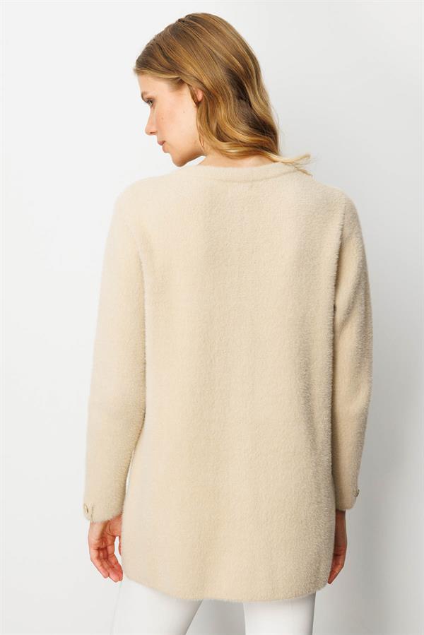 Kadın Sıfır Yaka Metal Düğmeli Ceket Bej