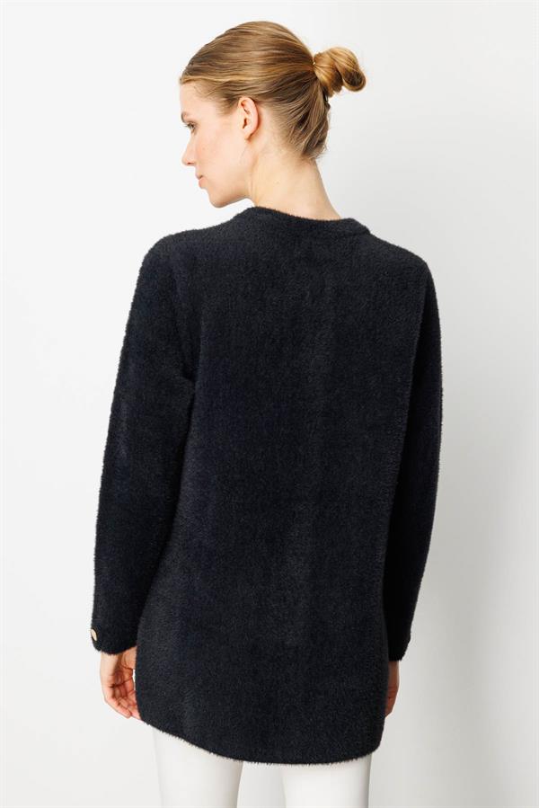 Kadın Sıfır Yaka Metal Düğmeli Ceket Siyah