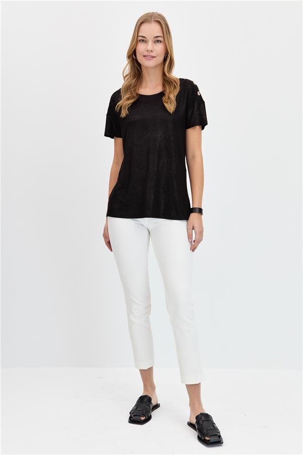 Женская футболка с круглым вырезом и пуговицами на плечах