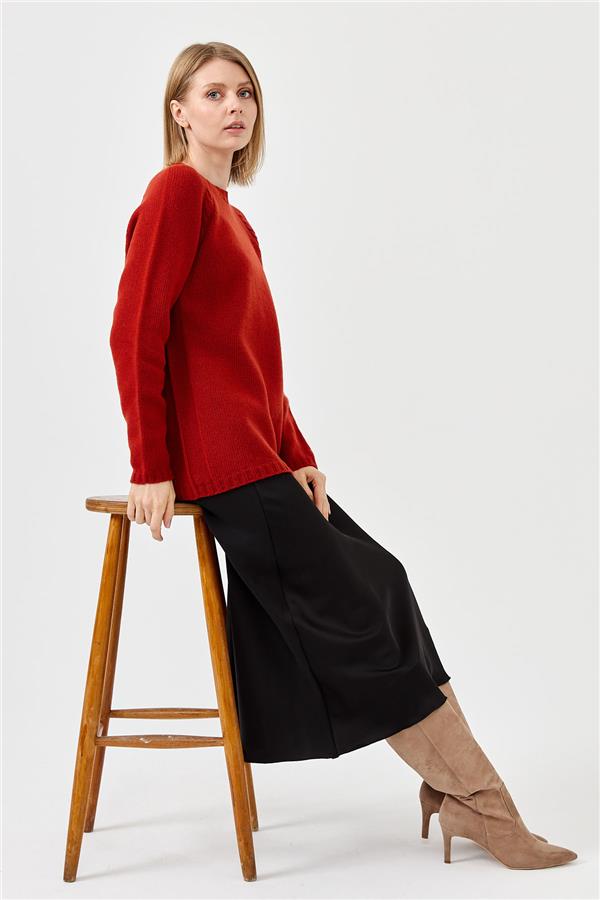 Женский шерстяной свитер с круглым вырезом и вязкой косичка ТЕМНАЯ ПЛИТКА