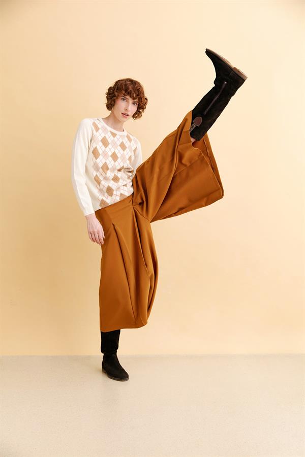 Kadın Sıfır Yaka Önü Baklavalı Yün Kazak Kemik