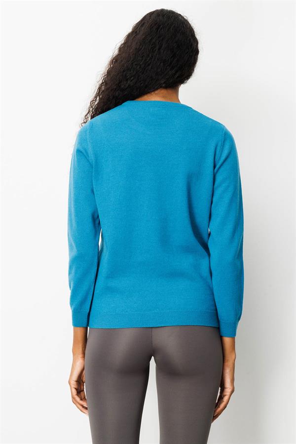 Kadın Sıfır Yaka Önü Baklavalı Yün Kazak A.Petrol