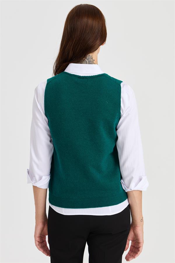 Женский свободный шерстяной свитер с круглым вырезом спереди