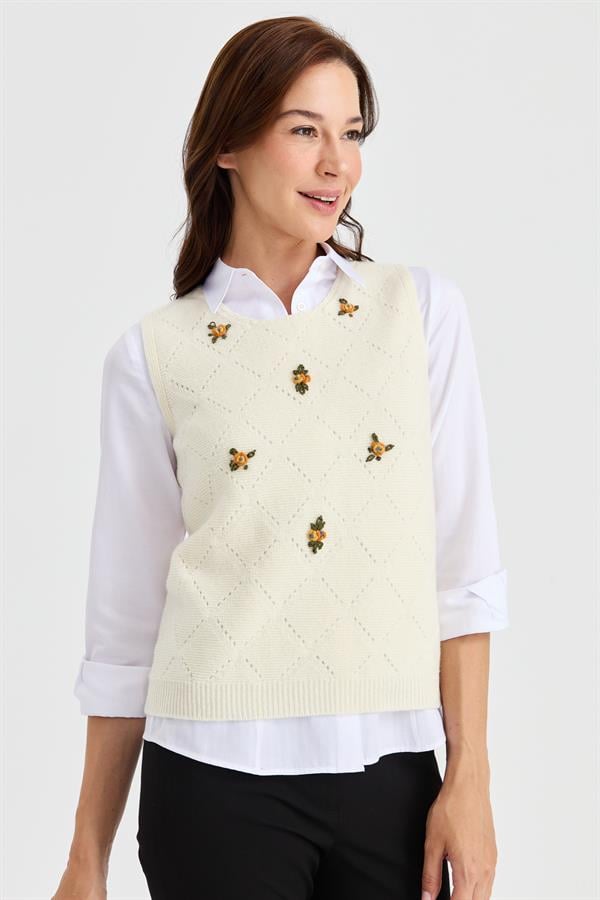 Женский свободный шерстяной свитер с круглым вырезом спереди