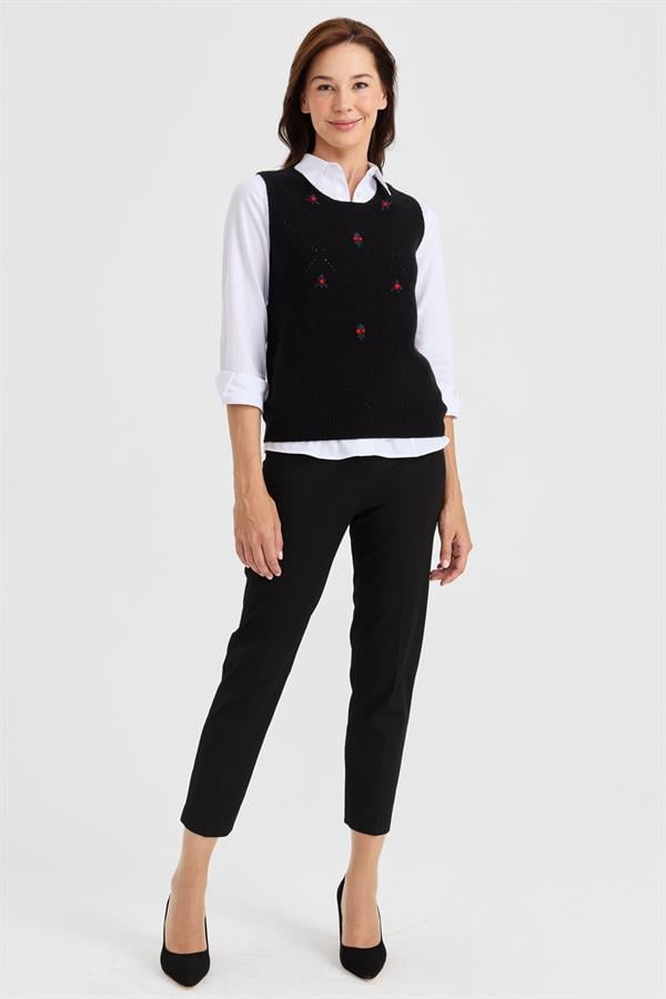 Женский свободный шерстяной свитер с круглым вырезом спереди