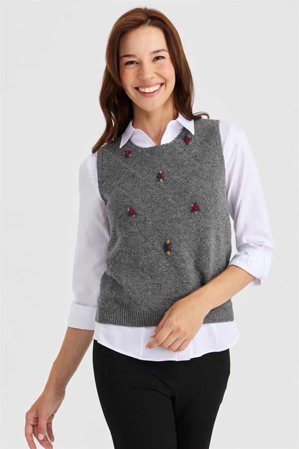 Женский свободный шерстяной свитер с круглым вырезом спереди