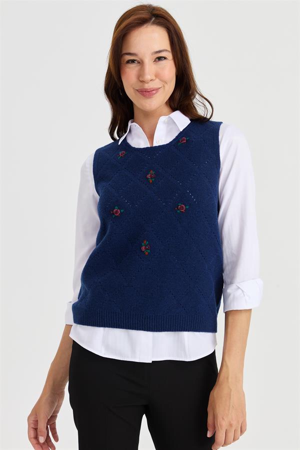 Womens Crew Neck Wool Sweater Blue