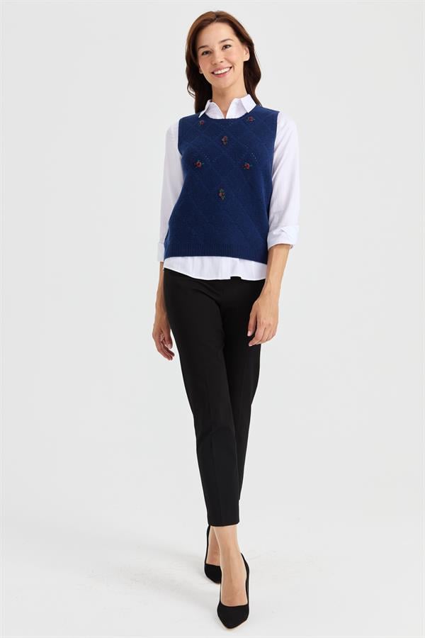 Womens Crew Neck Wool Sweater Blue
