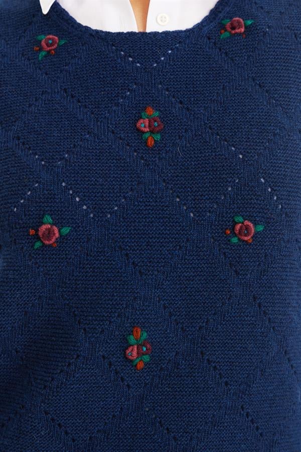 Womens Crew Neck Wool Sweater Blue