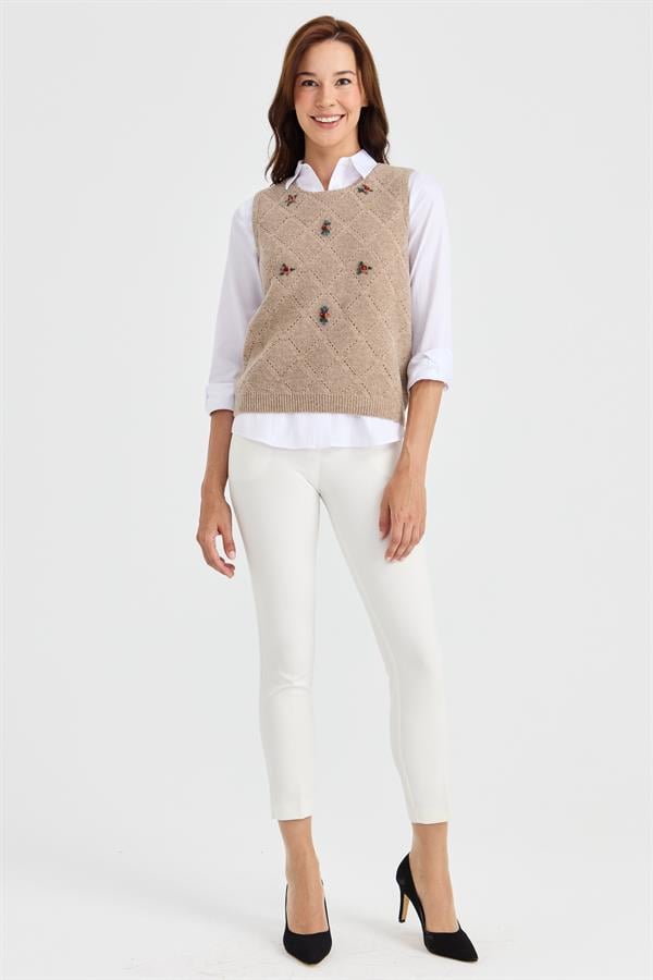 Женский свободный шерстяной свитер с круглым вырезом спереди