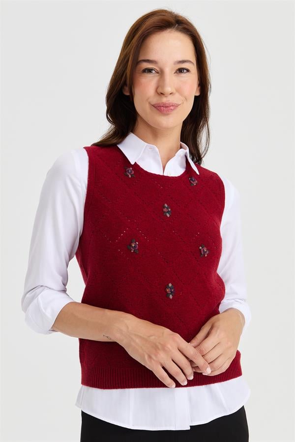 Женский свободный шерстяной свитер с круглым вырезом спереди