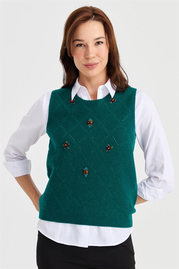 Женский свободный шерстяной свитер с круглым вырезом спереди