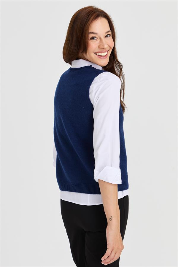 Womens Crew Neck Wool Sweater Blue